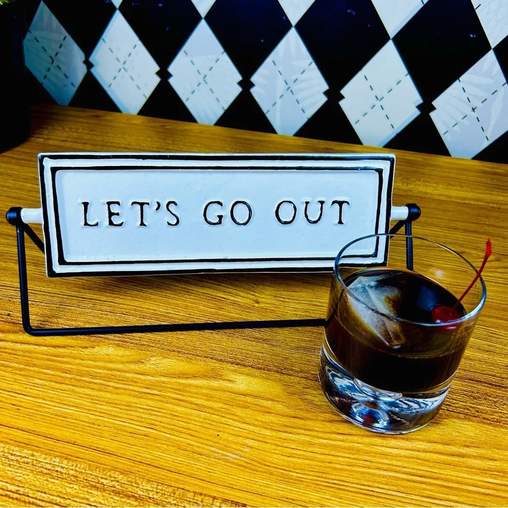 Let’s Stay In/ Let’s Go Out‎ Reversible Hinged Tabletop Sign Metal Décor